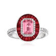 2.10 ct. t.w. Ruby and .80 Carat Pink Tourmaline Ring with .26 ct. t.w. Diamond in 14kt White Gold