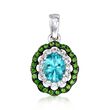 1.00 Carat Teal Apatite Pendant with Chrome Diopsides and White Zircons in Sterling Silver