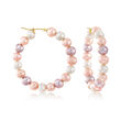 6-7mm Multicolored Cultured Pearl Hoop Earrings in 14kt Yellow Gold