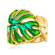 Italian Green Enamel Monstera Leaf Ring in 14kt Yellow Gold