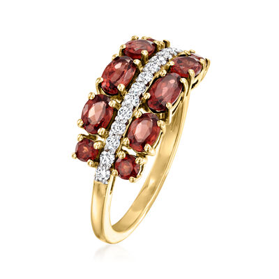 1.40 ct. t.w. Garnet and .18 ct. t.w. Diamond Ring in 14kt Yellow Gold