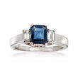 C. 1990 Vintage 1.15 Carat Sapphire and .50 ct. t.w. Diamond Ring in 18kt White Gold