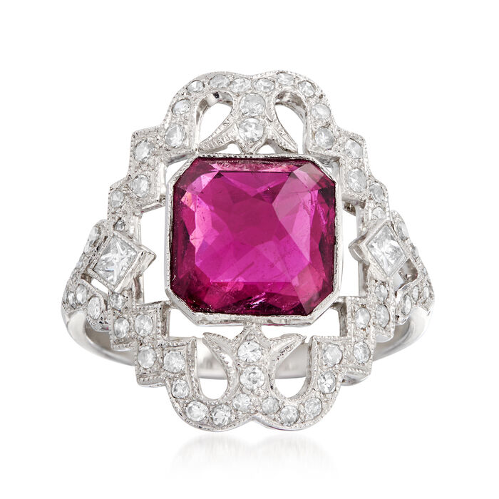 C. 1980 Vintage 3.12 Carat Pink Tourmaline and .55 ct. t.w. Diamond Ring in 14kt White Gold