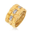 14kt Yellow Gold Basketweave Ring with Diamond Accents