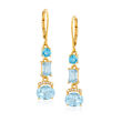 3.70 ct. t.w. Swiss and Sky Blue Topaz and .10 ct. t.w. Simulated White Sapphire Drop Earrings in 18kt Gold Over Sterling