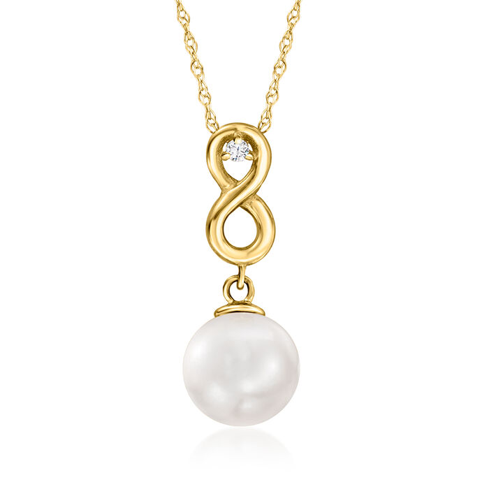 8-8.5mm Cultured Pearl Infinity Necklace with Diamond Accents in 14kt Yellow Gold