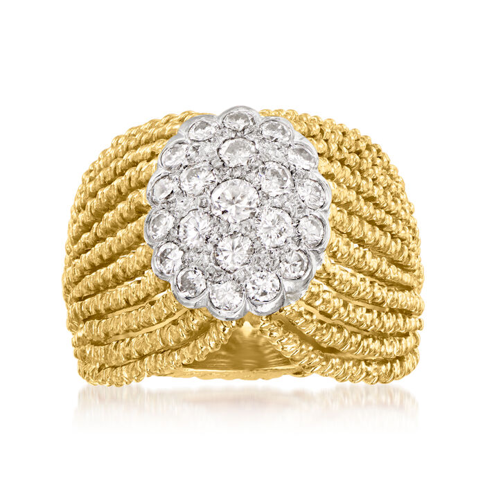 C. 1980 Vintage .75 ct. t.w. Diamond Multi-Row Cocktail Ring in 18kt Yellow Gold