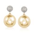 .25 ct. t.w. Pave Diamond and 14kt  Yellow Gold Over Sterling Silver Bead Drop Earrings