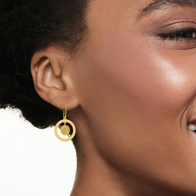 14kt Yellow Gold Textured and Polished Circle Drop Earrings