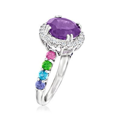 3.10 Carat Amethyst and 1.20 ct. t.w. Multi-Gemstone Ring in Sterling Silver
