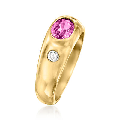 C. 1980 Vintage 1.00 Carat Pink Sapphire and .20 ct. t.w. Diamond Ring in 18kt Yellow Gold