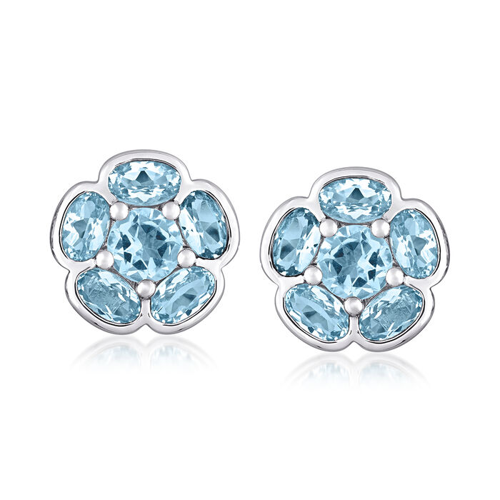 3.40 ct. t.w. Sky Blue Topaz Flower Earrings in Sterling Silver