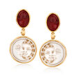 Italian Agate Sun and Moon Shell Cameo Drop Earrings in 14kt Yellow Gold