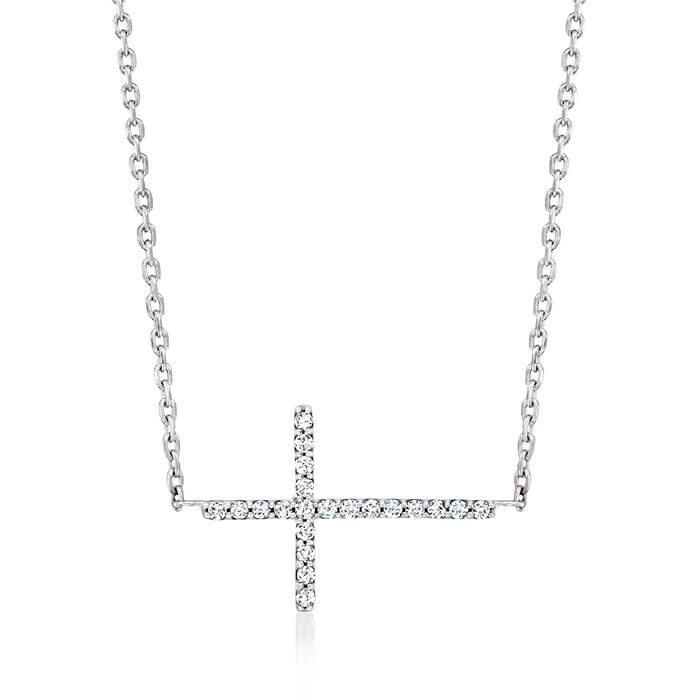 .10 ct. t.w. Diamond Sideways Cross Necklace in Sterling Silver