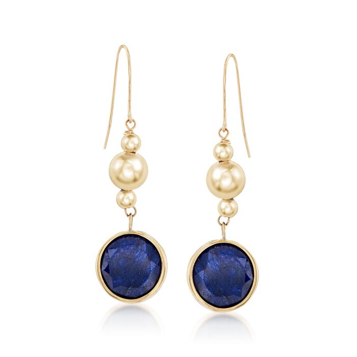 10mm Blue Corundum Drop Earrings in 14kt Yellow Gold