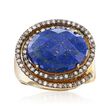 Lapis and .59 ct. t.w. Champagne Diamond Ring in 18kt Gold Over Sterling