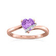 .50 Carat Amethyst Heart Ring with Diamond Accents in 18kt Rose Gold Over Sterling