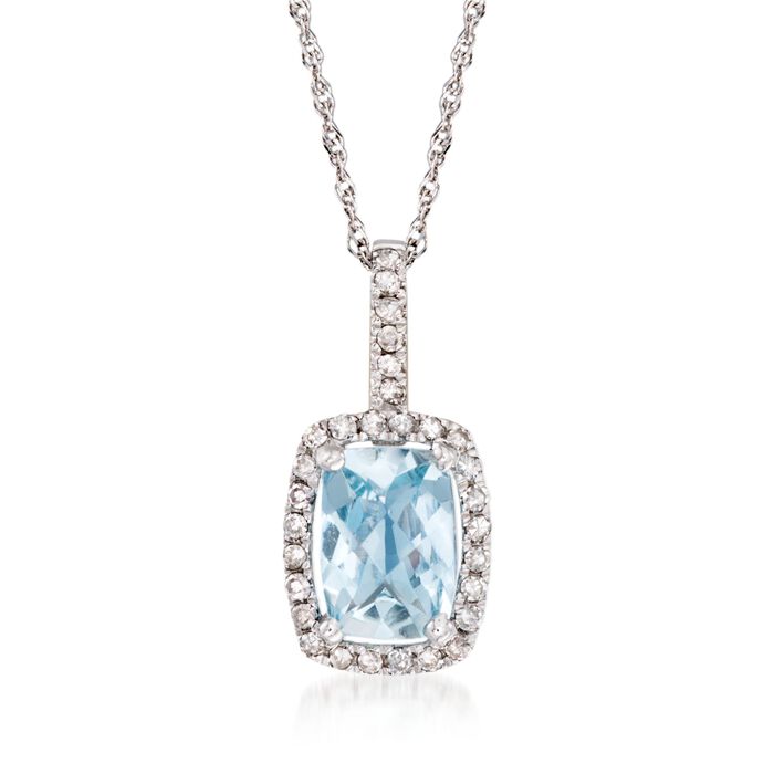 .70 Carat Aquamarine and .13 ct. t.w. Diamond Pendant Necklace in 14kt White Gold