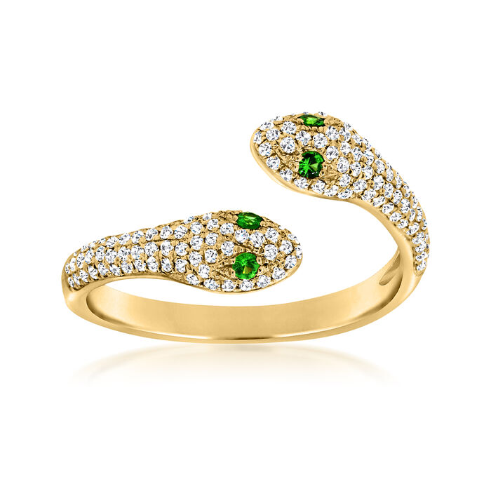 .34 ct. t.w. Diamond Snake Ring with Tsavorite Accents in 14kt Yellow Gold