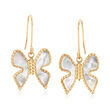 Italian Mother-Of-Pearl Butterfly Drop Earrings in 14kt Yellow Gold 