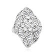 C. 2000 Vintage 3.02 ct. t.w. Round and Baguette Diamond Cluster Swirl Ring in Platinum