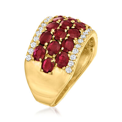 5.50 ct. t.w. Ruby Three-Row Ring with .51 ct. t.w. Diamonds in 14kt Yellow Gold
