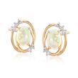 Opal and .12 ct. t.w. Diamond Frame Stud Earrings in 14kt Yellow Gold