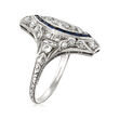C. 1950 Vintage 1.00 ct. t.w. Diamond and .25 ct. t.w. Simulated Sapphire Ring in Platinum