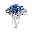 C. 1980 Vintage 4.37 ct. t.w. Sapphire and .29 ct. t.w. Diamond Flower Cluster Ring in Platinum