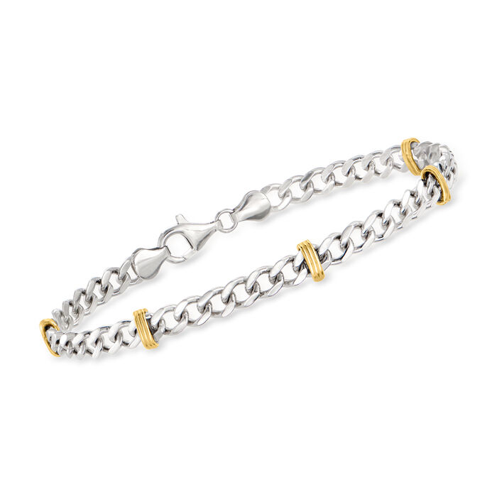 Sterling Silver and 14kt Yellow Gold Curb-Link Bracelet