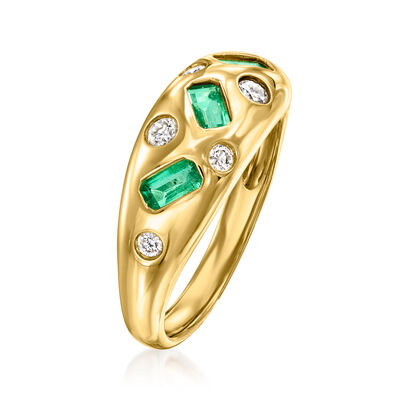 .90 ct. t.w. Emerald and .18 ct. t.w. Diamond Ring in 14kt Yellow Gold