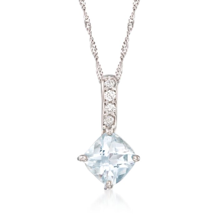 1.00 Carat Aquamarine Pendant Necklace with Diamond Accents in 14kt White Gold