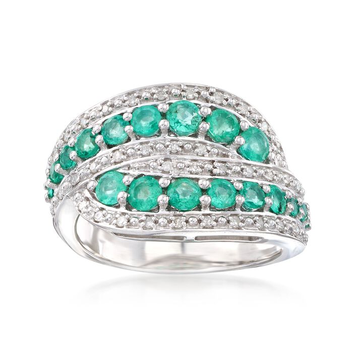 .90 ct. t.w. Emerald and .18 ct. t.w. Diamond Twist Ring in Sterling Silver