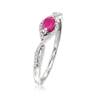 .20 Carat Ruby Twisted Ring with .13 ct. t.w. Diamonds in 14kt White Gold