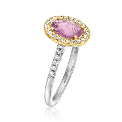 1.00 Carat Pink Sapphire Halo Ring with .21 ct. t.w. Diamonds in 18kt Two-Tone Gold
