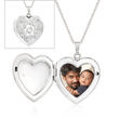 Personalized Photo Floral Heart Locket Pendant Necklace in Sterling Silver