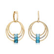 1.70 ct. t.w. Blue Topaz Multi-Circle Drop Earrings in 14kt Yellow Gold with Diamond Accents