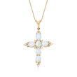Australian Opal and .16 ct. t.w. Diamond Cross Pendant Necklace in 14kt Yellow Gold