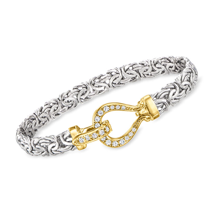 .30 ct. t.w. CZ Byzantine Bracelet in Sterling Silver and 18kt Gold Over Sterling