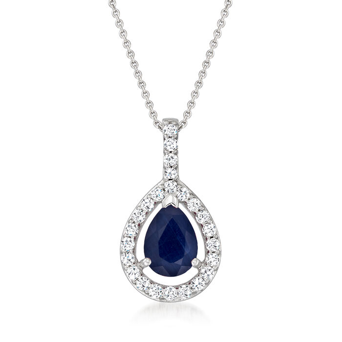 1.00 Carat Sapphire and .25 ct. t.w. Diamond Pendant Necklace in 14kt White Gold