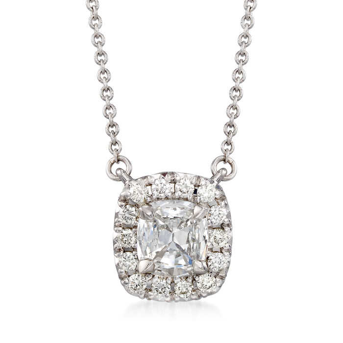 Henri Daussi .68 ct. t.w. Diamond Halo Necklace in 18kt White Gold 