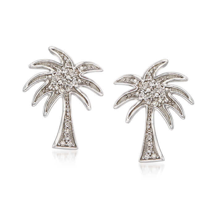 14kt White Gold Palm Tree Earrings with Diamond Accents