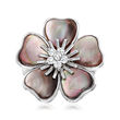 C. 1990 Vintage Black Mother-of-Pearl Flower Ring with .15 ct. t.w. Diamonds in 18kt White Gold