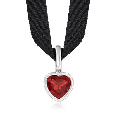 1.90 Carat Garnet Heart Choker Necklace with Sterling Silver and Black Velvet Cord
