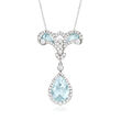 C. 1990 Vintage 2.65 ct. t.w. Aquamarine and 1.10 ct. t.w. Diamond Pendant Necklace in 14kt and 18kt White Gold