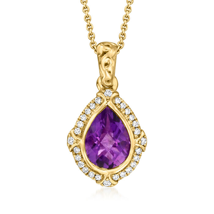 C. 1990 Vintage Charles Krypell 1.75 Carat Amethyst and .15 ct. t.w. Diamond Pendant Necklace in 18kt Yellow Gold