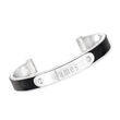 Gabriel Designs Sterling Silver Personalized Cuff Bracelet with Black Leather 8-inch  (Name)