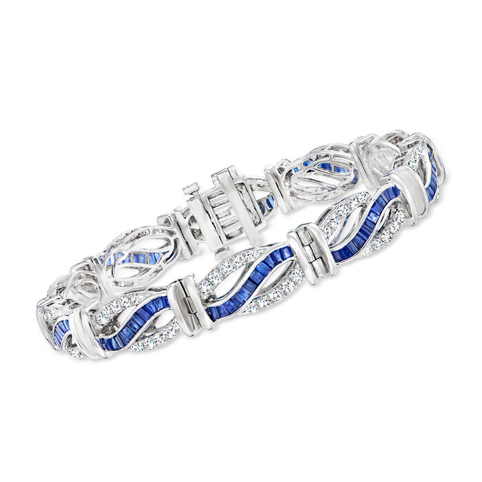 5.50 ct. t.w. Sapphire and 2.60 ct. t.w. Diamond Link Bracelet in 14kt White Gold
