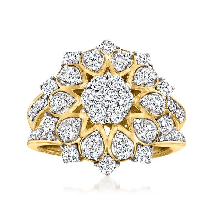 1.50 ct. t.w. Diamond Flower Cluster Ring in 14kt Yellow Gold