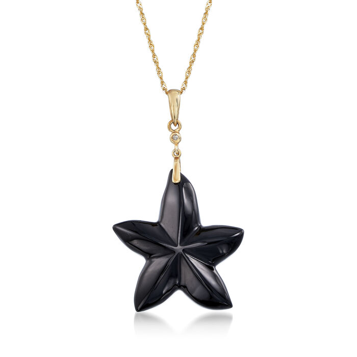 23mm Onyx Starfish Pendant Necklace in 14kt Yellow Gold
